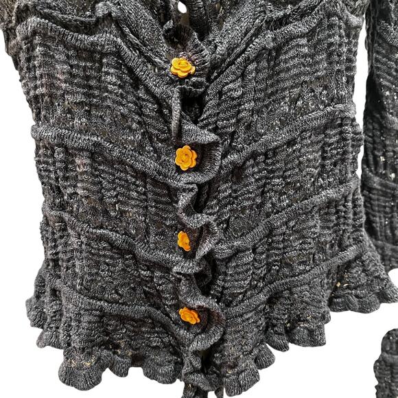 Natural Life Juliet Ruffle Cardigan Sweater Womens Medium Gray Knit Boho - Picture 8 of 11